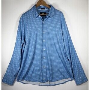Buttercloth Shirt Mens 3XL Blue Geometric Floral Icy Cotton Long Sleeve Stretch